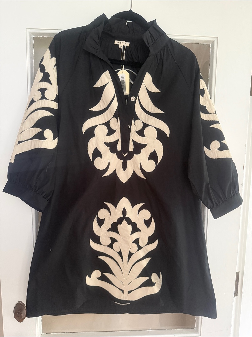 JODIFL Black Tunic with Cream Embroidered Motifs